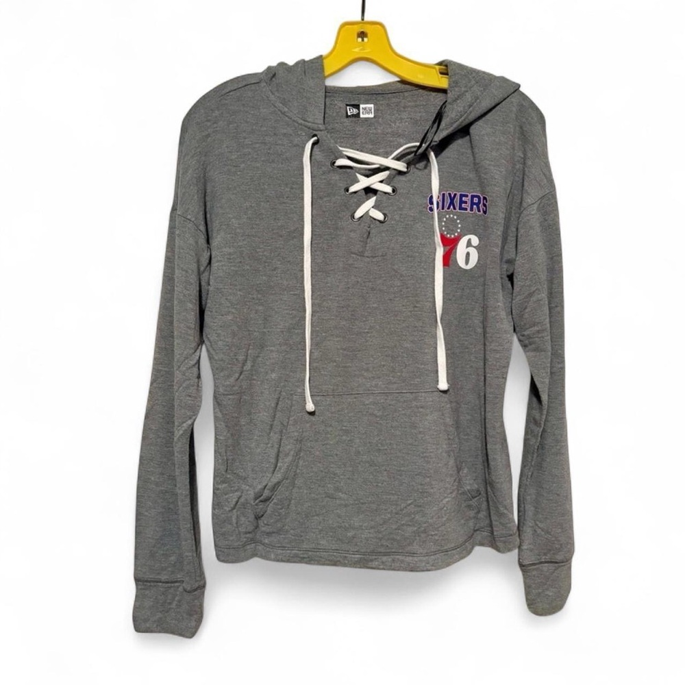 New‎ Era Women’s Philadelphia 76ers Gray Lace Up Hoodie Sweatshirt Small Sports